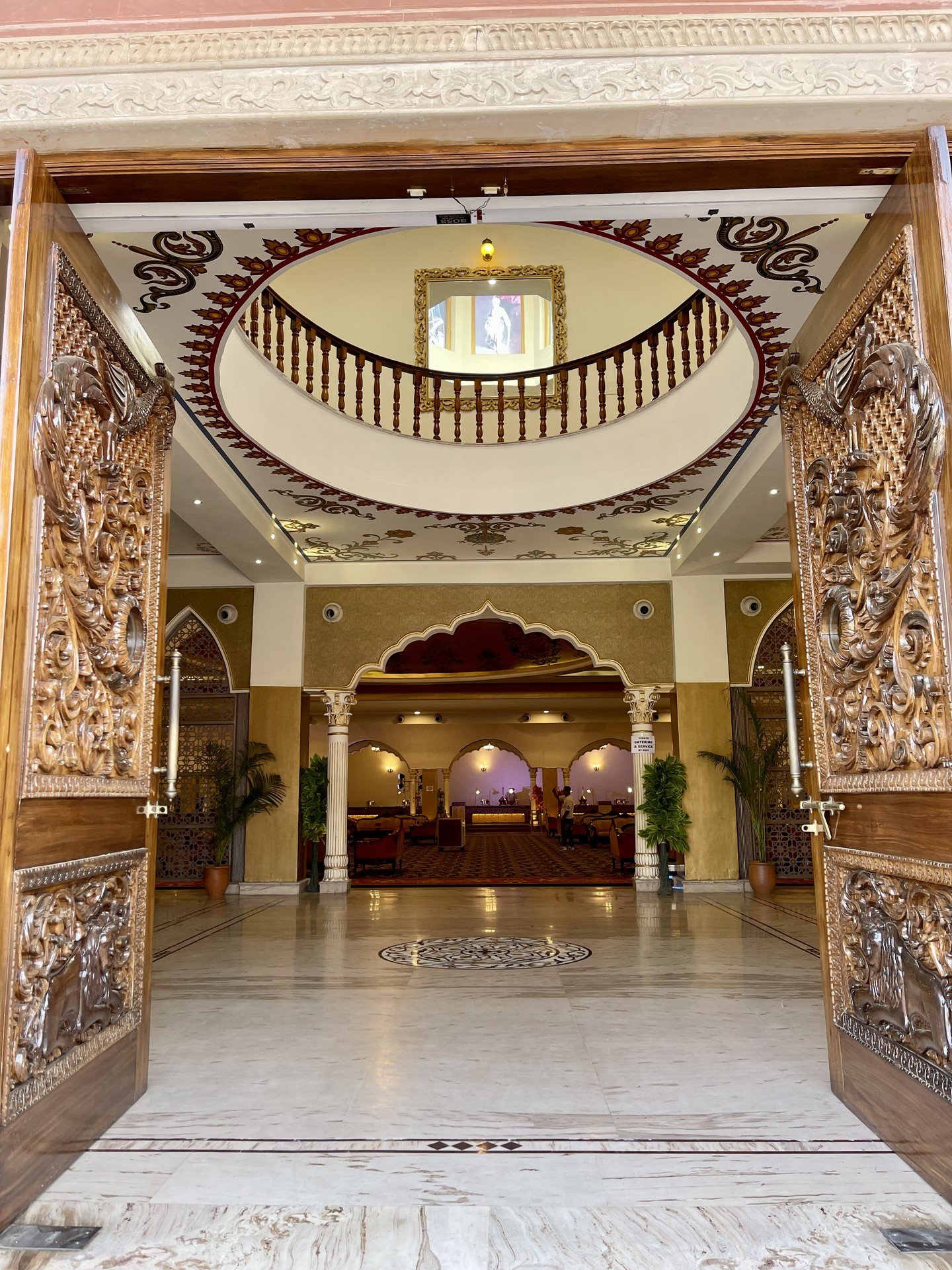 Mahal Mubarak Carved Wooden Doors and Royal Atrium